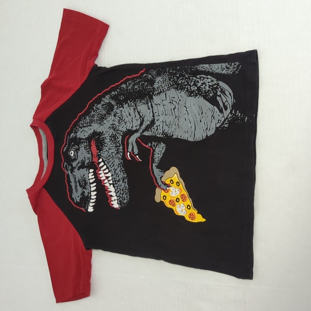 Wonder Nation Dinosaur With Pizza Black and Red T Shirt Boys Size Small 6-7